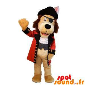 Beige hundemaskot klædt i piratdragt - Spotsound maskot