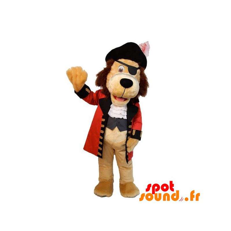 Beige hundemaskot klædt i piratdragt - Spotsound maskot