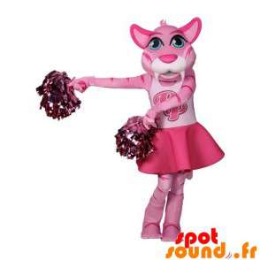 Pink og hvid kat maskot, cheerleader - Spotsound maskot