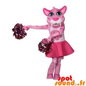 Rosa och vit kattmaskot, cheerleader - Spotsound maskot