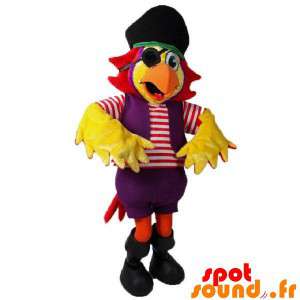 Gul papegøje maskot i pirat outfit - Spotsound maskot