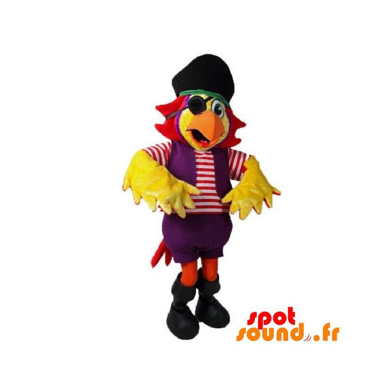 Gul papegojamaskot i piratdräkt - Spotsound maskot