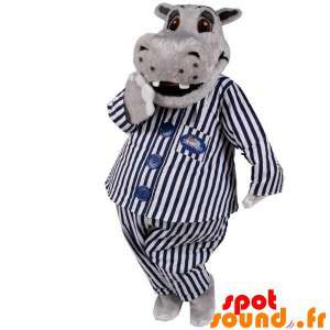 Grå flodhästmaskot i pyjamas. Maskot i pyjamas - Spotsound