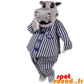 Grå flodhestmaskot i pyjamas. Maskot i pyjamas - Spotsound