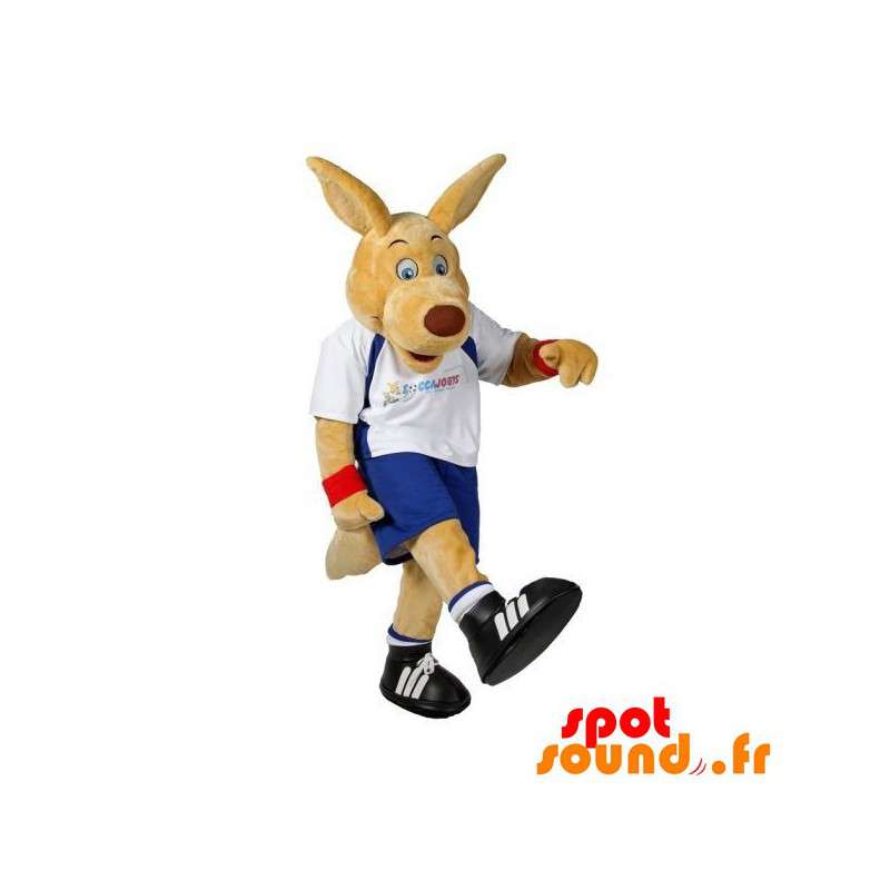 Beige kænguru-maskot i sportstøj - Spotsound maskot