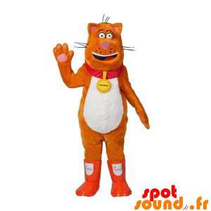 Mascotte de chat orange et...