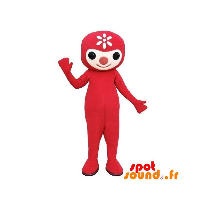 Rød snemand maskot med en blomst på hovedet - Spotsound maskot