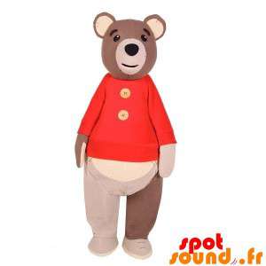 Stor brun björnmaskot med en röd tröja - Spotsound maskot
