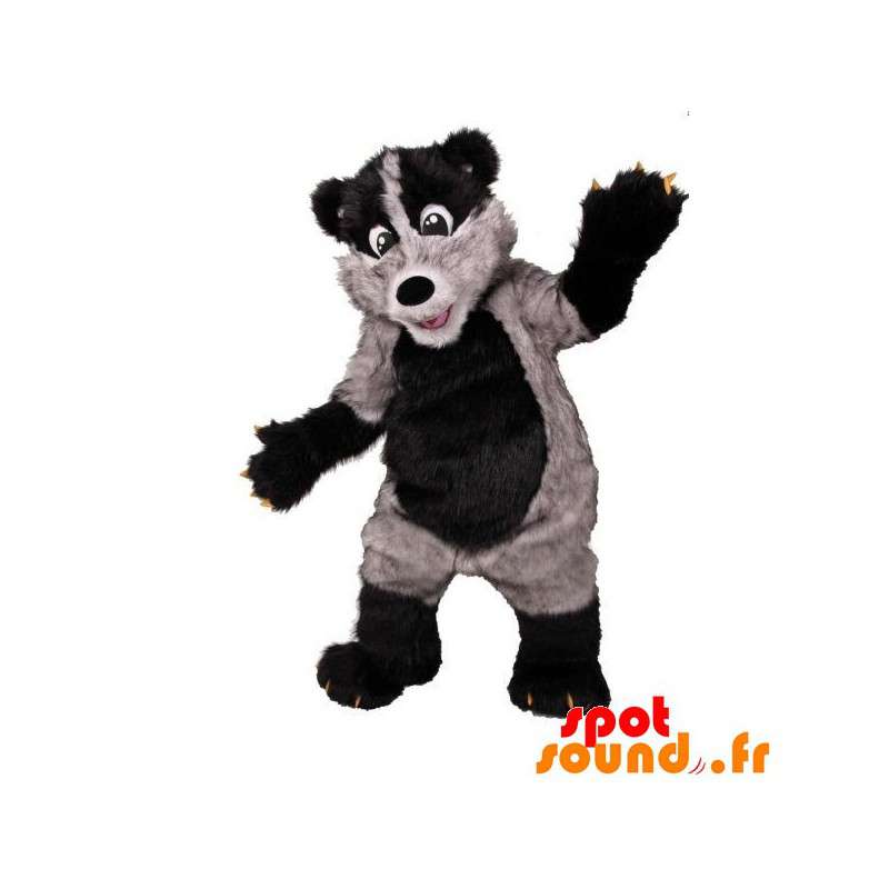 Maskotgrå och svart polecat, hårig - Spotsound maskot