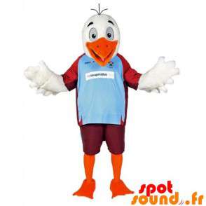 Mascot hvid og orange fugl, måge i sportstøj - Spotsound maskot