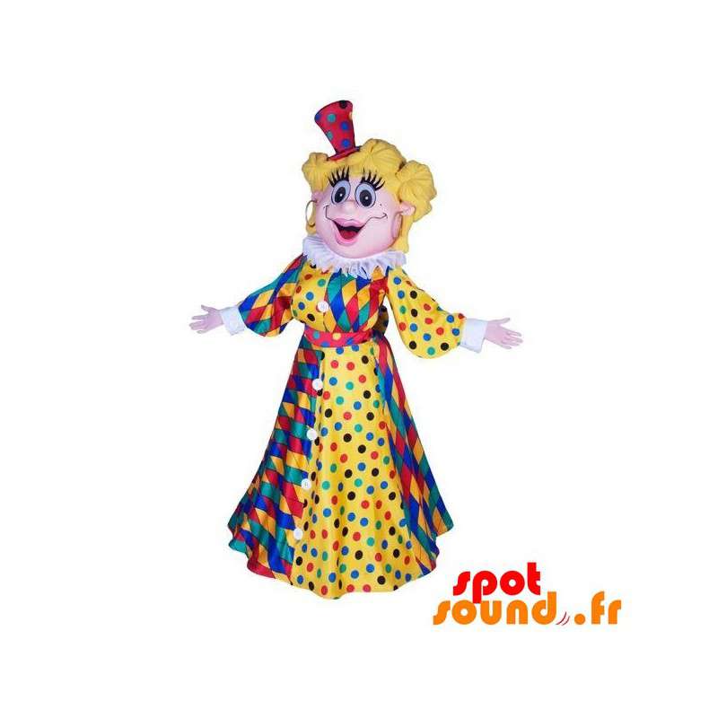 Maskotblond kvinna med en karnevalklänning - Spotsound maskot