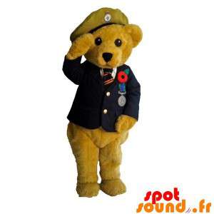 Beige nallebjörnmaskot i militär uniform - Spotsound maskot