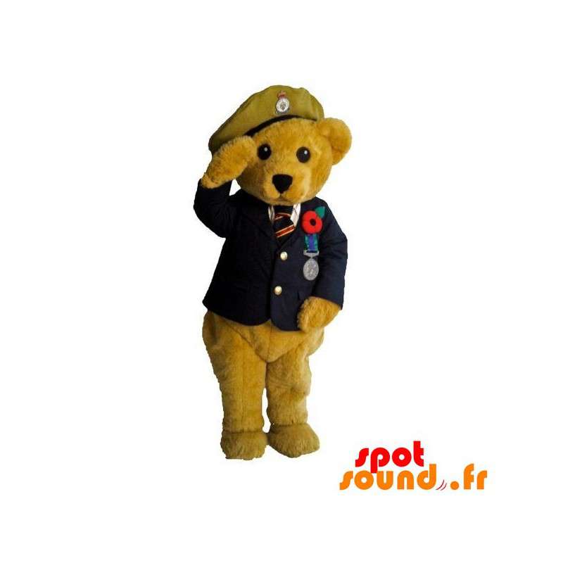 Beige nallebjörnmaskot i militär uniform - Spotsound maskot