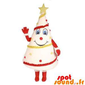 Hvid juletræ maskot med kranser - Spotsound maskot