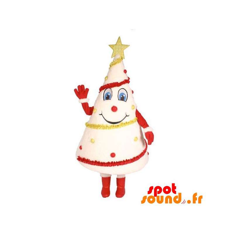Hvid juletræ maskot med kranser - Spotsound maskot