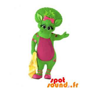 Grøn og lyserød dinosaur maskot, kæmpe og varm - Spotsound