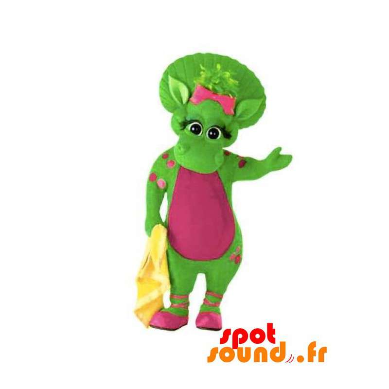 Grön och rosa dinosaurie maskot, jätte och varm - Spotsound