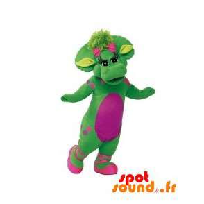 Grøn og lyserød dinosaur maskot, kæmpe og varm - Spotsound