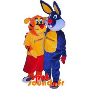 2 maskotar, en orange tiger och en blå kanin - Spotsound maskot