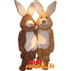 2 mascotes coelhos, castanho e beige - Mascote coelho - MASFR034133 - SpotSound.fr