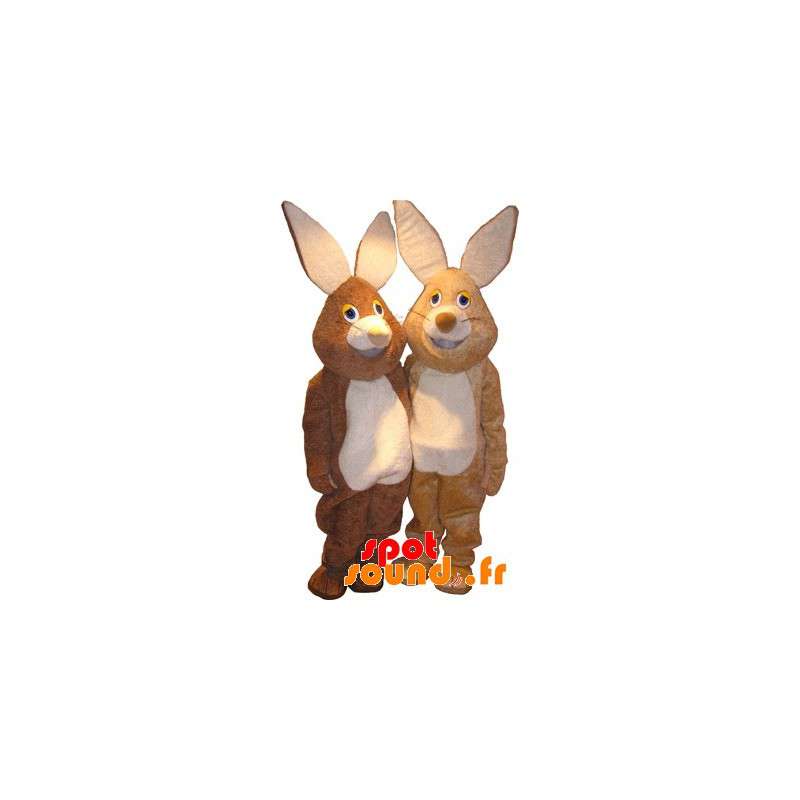 2 mascotes coelhos, castanho e beige - Mascote coelho - MASFR034133 - SpotSound.fr