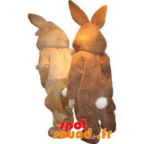 2 kaninmaskoter, en brun och en beige - Spotsound maskot