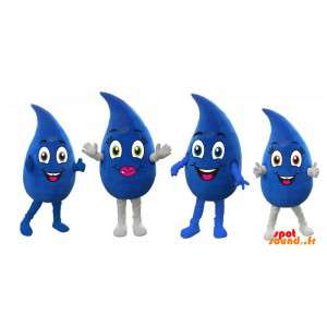 4 kæmpe blå vanddråber maskotter, 2 drenge og en pige -