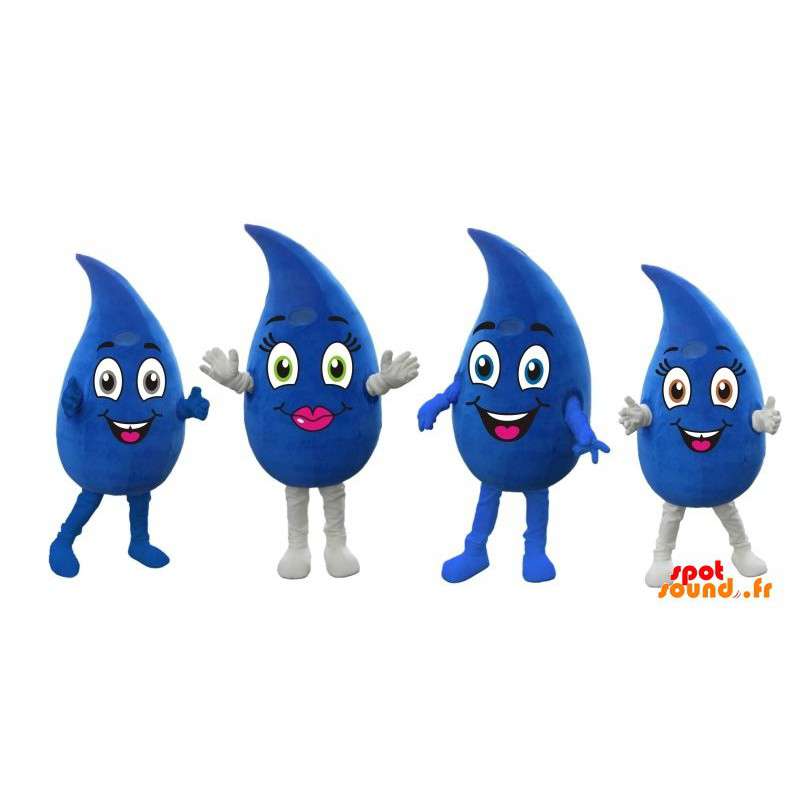 Purchase 4 Mascots Giant Blue Water Drops, 2 Boys And A Girl in Mascots  boys and girls Color change No change Size L (180-190 Cm) Sketch before  manufacturing (2D) No With the