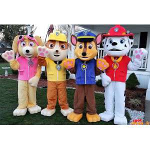 4つの犬のマスコット、消防士、警察官、労働者...