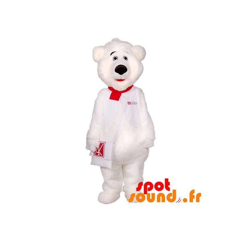 Hvid bamse maskot med en pung - Spotsound maskot