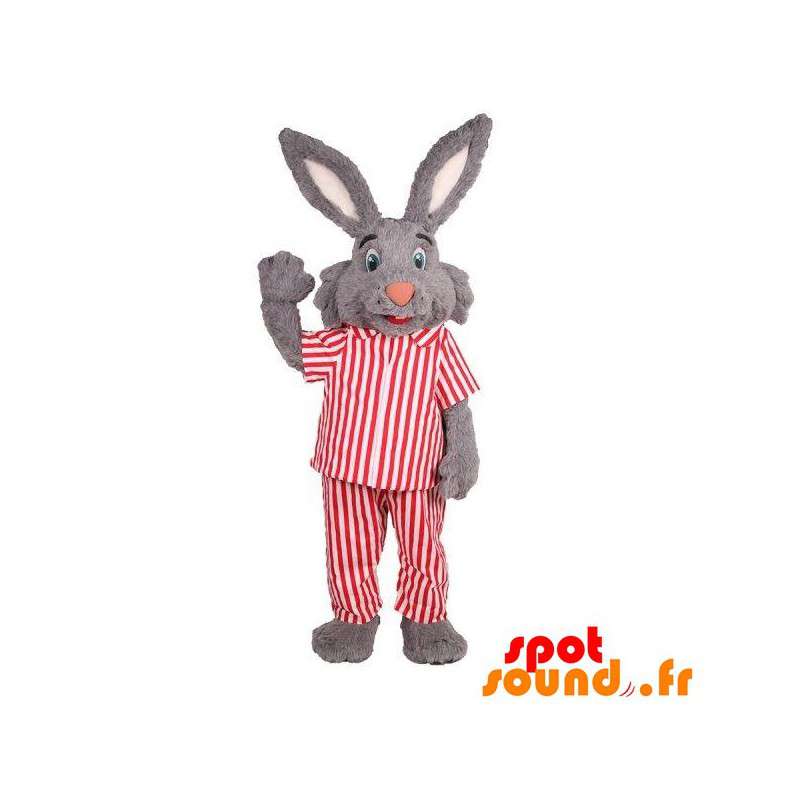 Grå kaninmaskot i randig pyjamas - Spotsound maskot