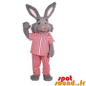 Grå kaninmaskot i randig pyjamas - Spotsound maskot