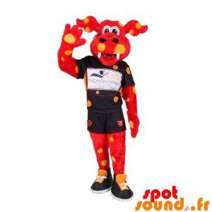 Rode draak mascotte gele...