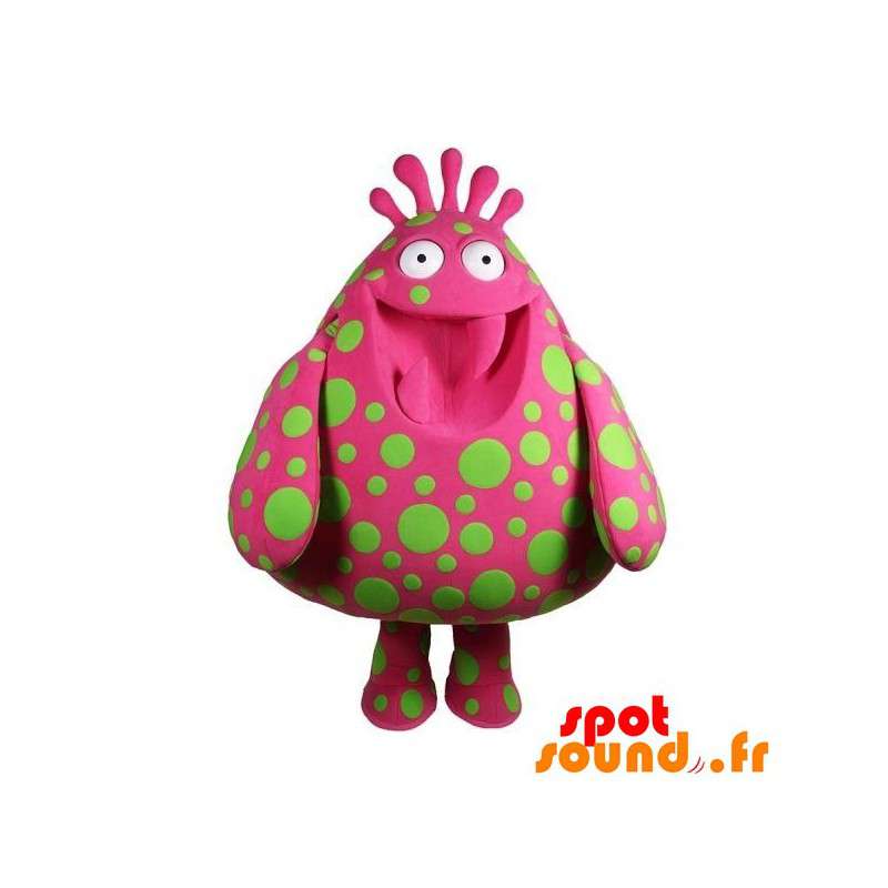 Stor rosa monster maskot med gröna prickar - Spotsound maskot