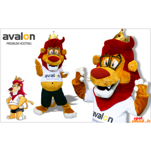 Rød og gul løve maskot med briller - Spotsound maskot