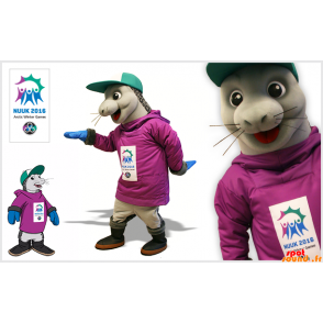 Maskot grå pels tetning med en hette - Forsegle maskoter - MASFR033940 - SpotSound.fr