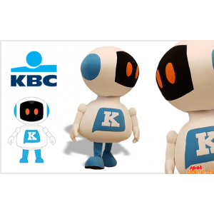 Mascot hvid og blå robot, kæmpe. KBC maskot - Spotsound maskot