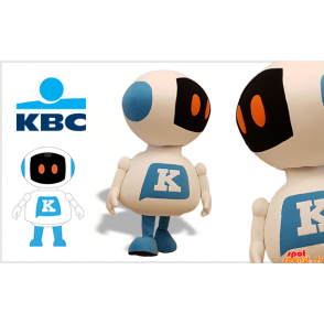 Mascot hvid og blå robot, kæmpe. KBC maskot - Spotsound maskot