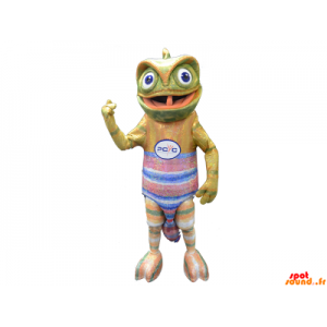Kameleont maskot med en farverig trøje - Spotsound maskot