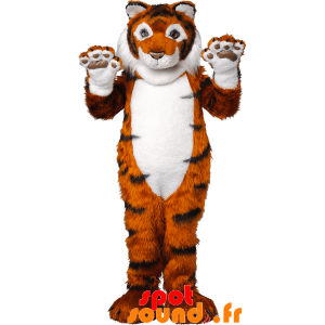 Orange tigermaskot, svartvitt, mjuk och hårig - Spotsound maskot