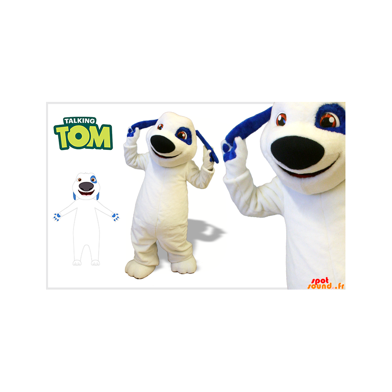 Vit och blå hundmaskot. Talking Tom maskot - Spotsound maskot
