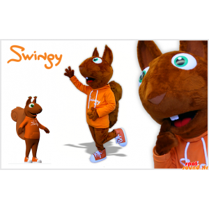 Of Brown Squirrel Mascot With An Orange Sweatshirt