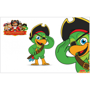 Grøn papegøje maskot med øjenlap og hat - Spotsound maskot