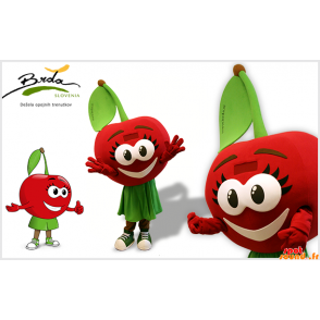 Maskot rød og grøn kirsebær med store øjne - Spotsound maskot