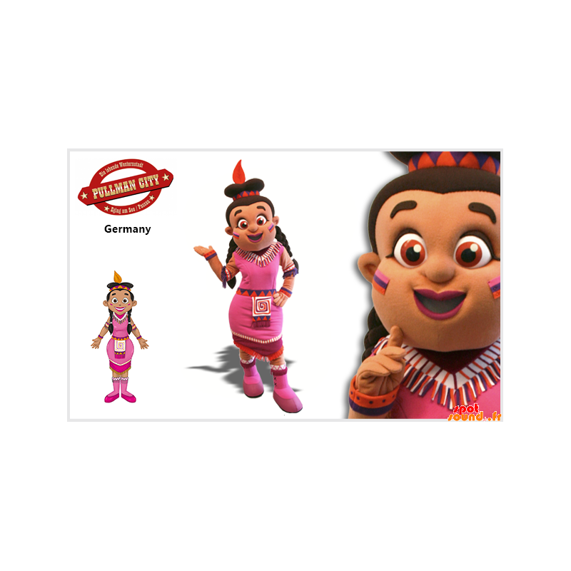 Indisk maskot garvad med en rosa klänning - Spotsound maskot