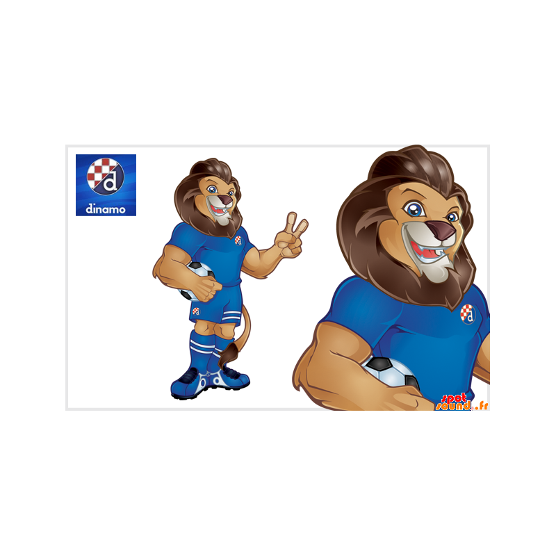 Brun løve maskot, meget muskuløs i fodboldtøj - Spotsound maskot