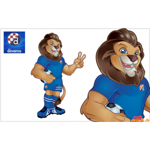 Brun løve maskot, meget muskuløs i fodboldtøj - Spotsound maskot