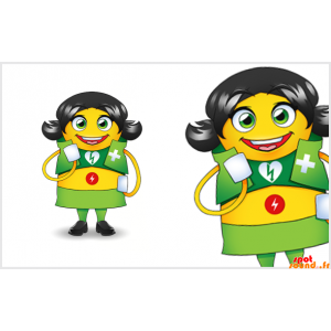 Brun sygeplejerske maskot med et grønt tøj - Spotsound maskot