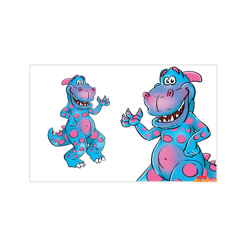 Rosa och blå dinosaurie maskot, rolig och färgglad - Spotsound