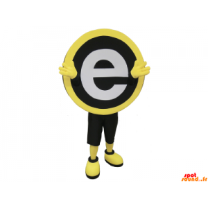 Rund maskot, svart, gul och vit med bokstaven E. - Spotsound